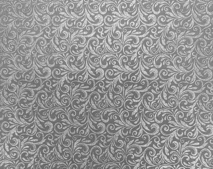 Miss Marguerite Scroll Fabric // Benartex 10425P-14 Dark Grey by the Half Yard