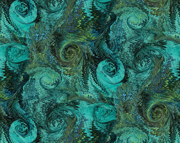 Poured Color 2 Whirlwind Fabric // Benartex 13147-80 Turquoise by the Half Yard