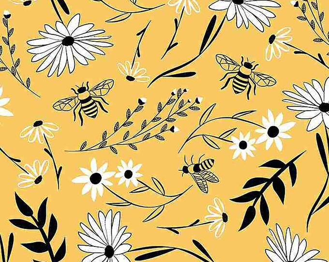 Save the BEES Large Floral Fabric // Timeless Treasures C8125 Honey by the Half Yard