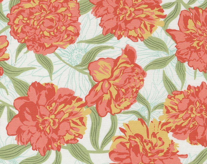 Garden Society Peony Blooms Fabric // Moda 11890 11 Porcelain by the Half Yard