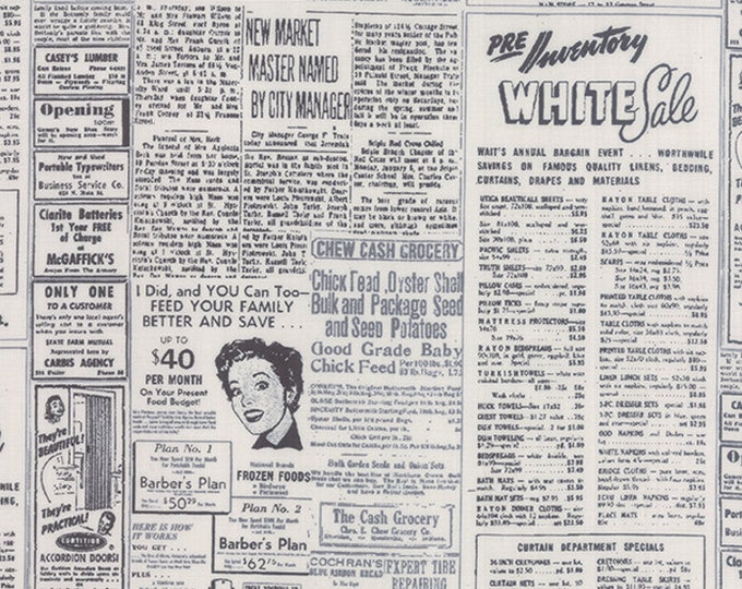 Modern Background Paper Basic Newsprint Fabric // Moda 1582 17 Black Fog by the Half Yard