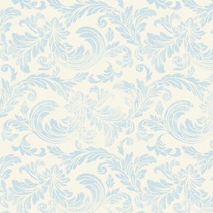 May include: A seamless pattern featuring a light blue floral design on a white background. The pattern is intricate and detailed, with swirling leaves and delicate flowers.