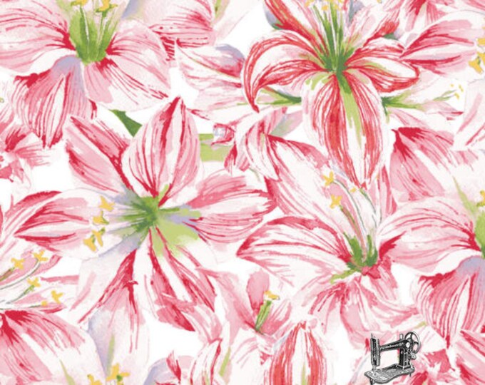 Holidays Remembered Watercolor Poinsettia Fabric // Clothworks Y2402-1 by the Half Yard