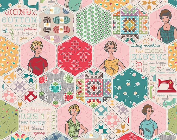 Chunky Thread Sew Happy! Hexi Fabric // Riley Blake Designs C16730-MULTI by the Half Yard