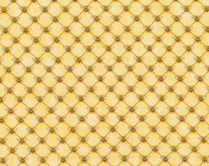 Queen Bee Tiny Bee Grid Fabric // Timeless Treasures BEE-CD1358 Honey by the HALF YARD