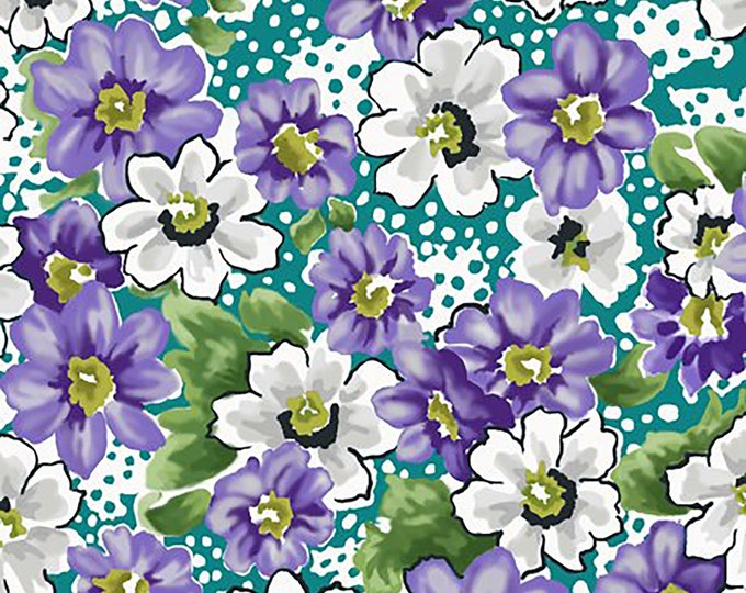 Violet Teal Floral Fabric // Quilting Treasures 27364-Q by the Half Yard