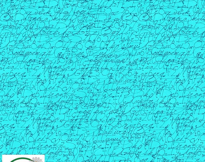 Quilters Coordinates Cursive Text Fabric by STOF 4515-278 Teal by the Half Yard