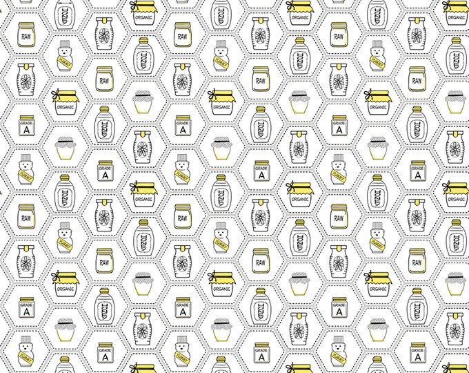 All The Buzz Honey Jars Fabric // Ink & Arrow // Quilting Treasures 27610-Z by the HALF YARD