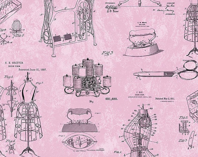 Sewing Studio Schematic Fabric // Timeless Treasures SEW-CD3027 Pink by the Half Yard