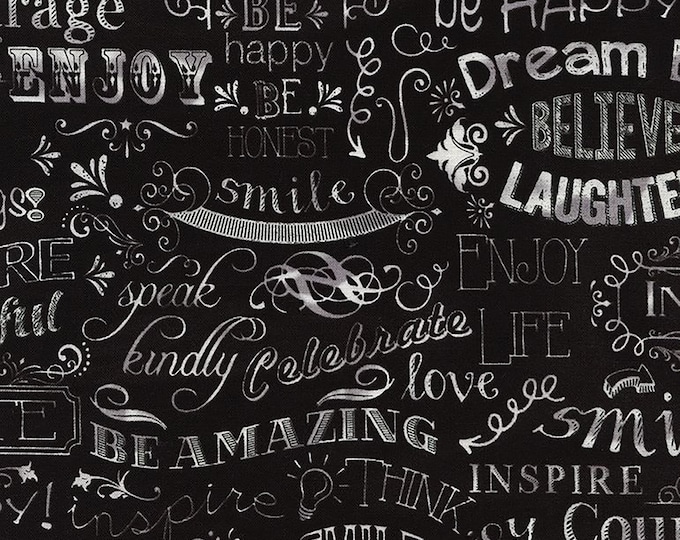 Chalkboard Happy Words Fabric // Timeless Treasures Fun C2786 by the HALF YARD
