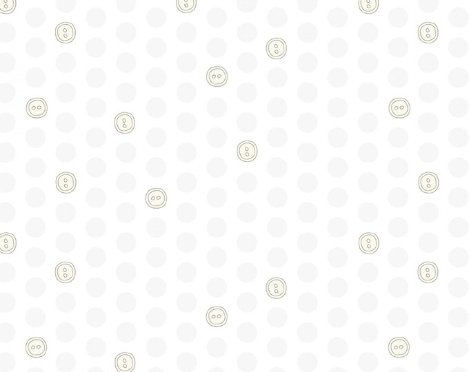 Bubbies Buttons & Blooms Polka Dot Buttons Fabric White // Windham  52087-9 by the Half Yard