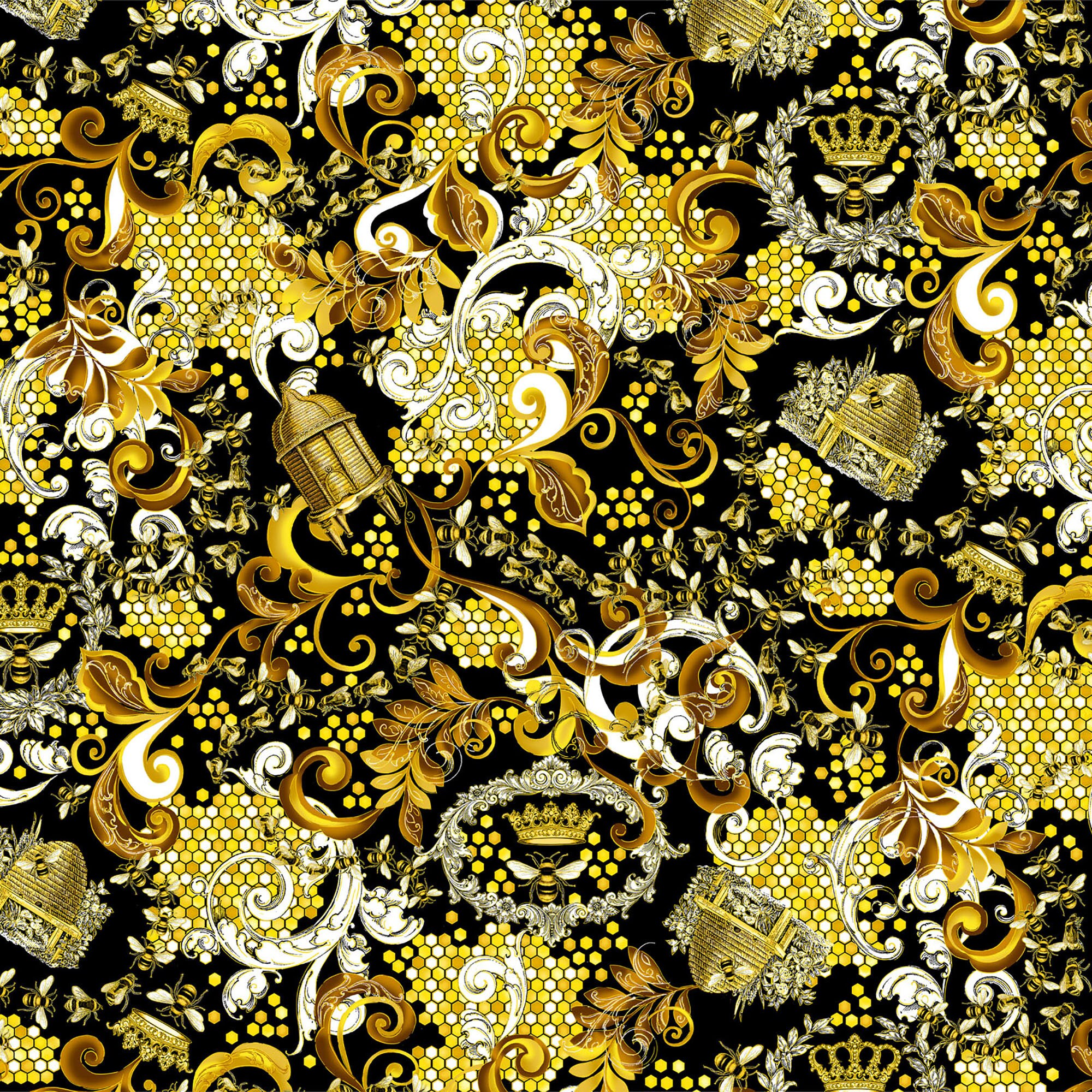 Buzzworthy Queen Bee Metallic Fabric // Kanvas Studio 9971M-12 by the Half  Yard 
