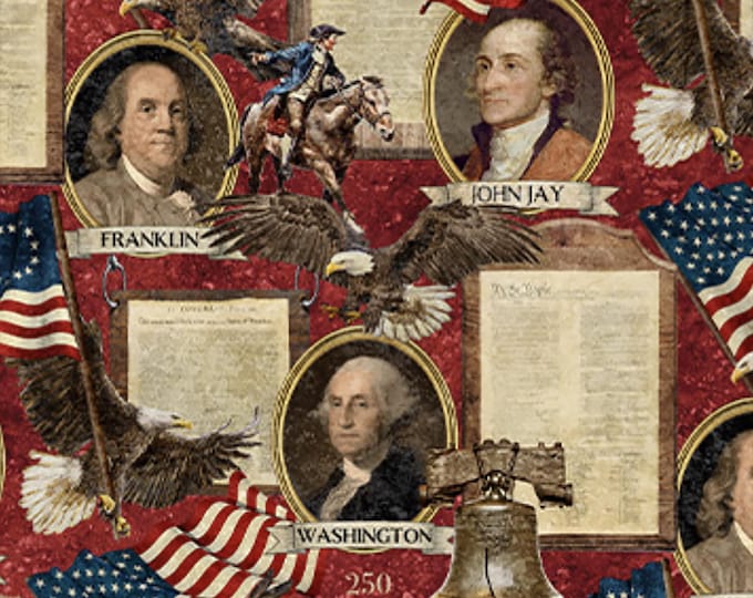 America 250 Stonehenge Founding Fathers Fabric // Northcott Studio DP28368-24 Beige by the Half Yard