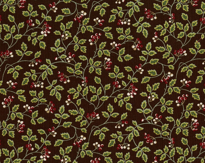 Home Again Red Berries on Brown Fabric // Lynette Jensen // RJR Studios 2650-001 Dark Brown by the HALF YARD