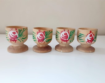 Vintage Hand-painted Wood Egg Cups Mid Century Wood Cups Tiki Wood Cups Small Wood Cups Boho Kitchen Decor Mid Century Kitchen Decor 60s 70s