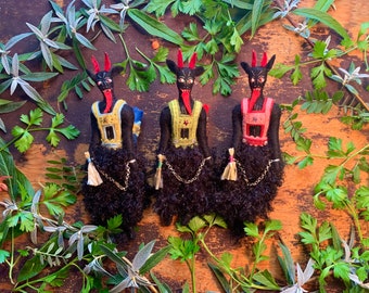 Krampus-art doll-devil-fabric doll-handpainted doll-chains-OOAK-black-curiosities-strange doll-decoration-horns