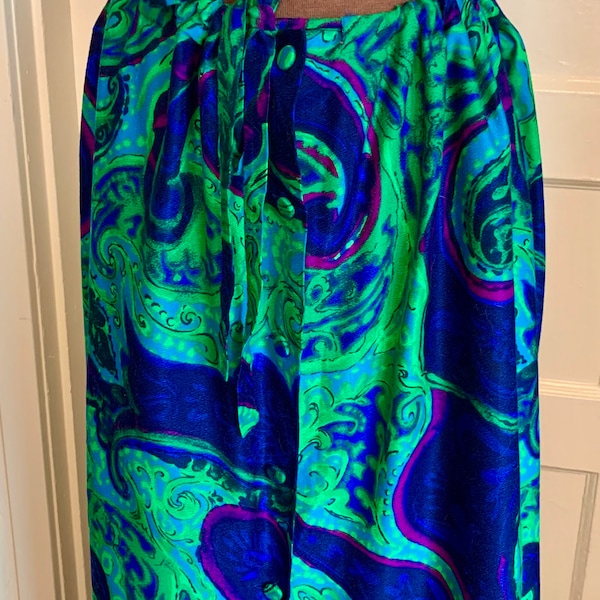 Vintage Late 60s Psychedelic Drawstring Maxi Skirt