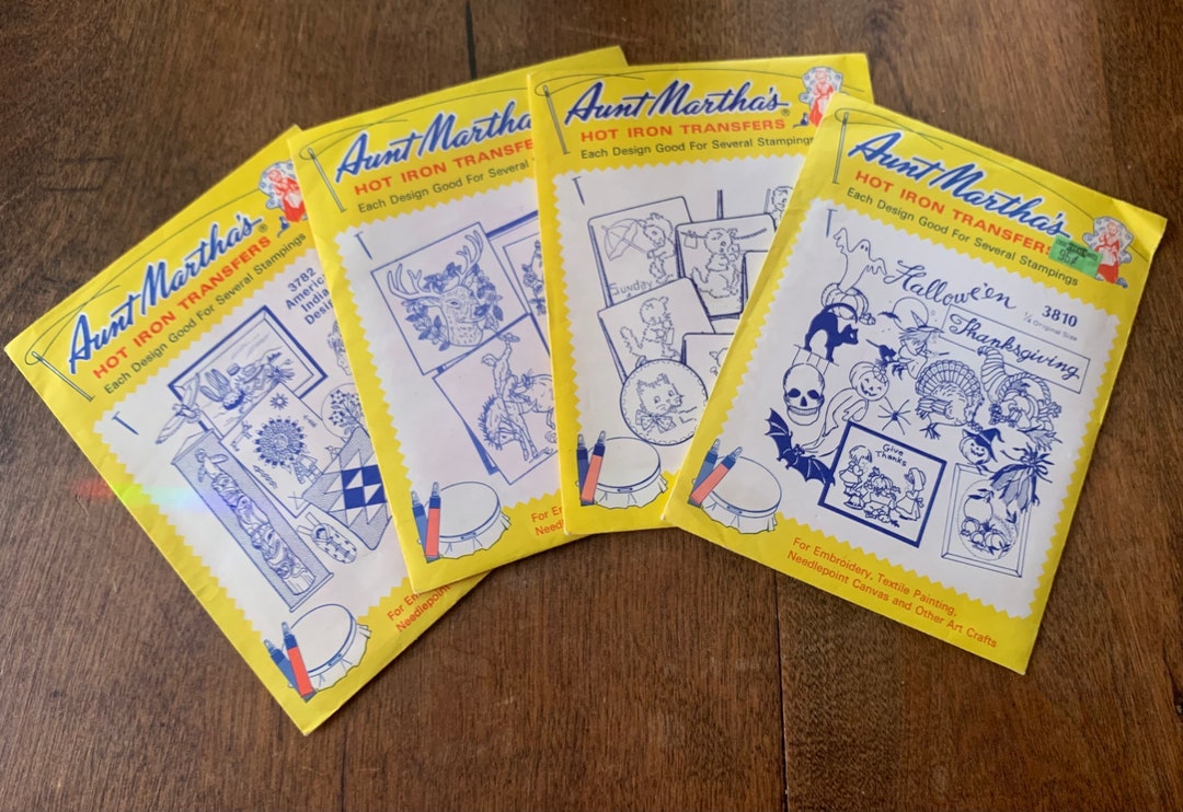 4 Vintage Aunt Marthas Embroidery Pattern Sets Cats Halloween and ...