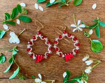 Red And Crystal Hoops