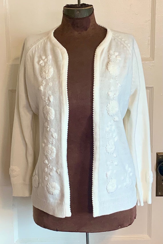 Vintage Embroidered White Glentex Cardigan