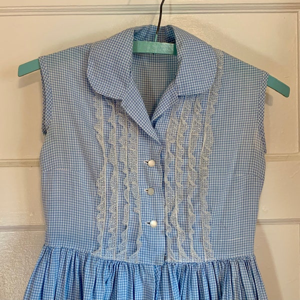 Vintage 50’s Girl’s Blue Gingham Dress As Is