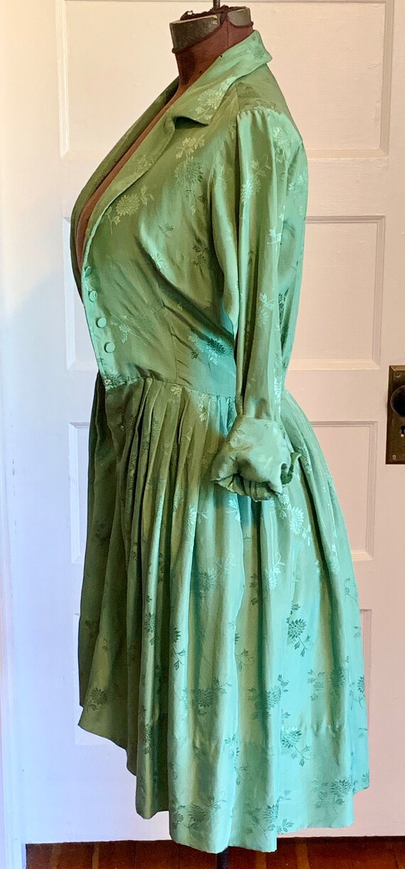 Vintage 50s Sage Green Silk Dress Gem