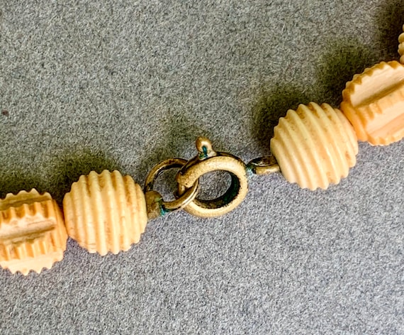 1930’s Carved Peach And Cream Galalith Necklace - image 9