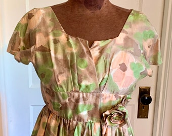 Vintage Pink And Green Silk Party Dress