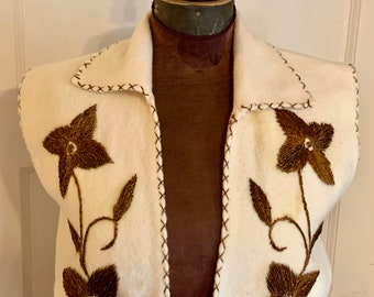 Vintage 1970s Embroidered Wool Women’s Vest As-Is