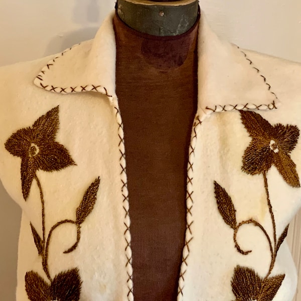 Vintage 1970s Embroidered Wool Women’s Vest As-Is