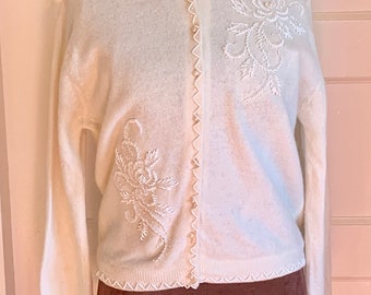 Vintage 60’s White Beaded Wool Sweater