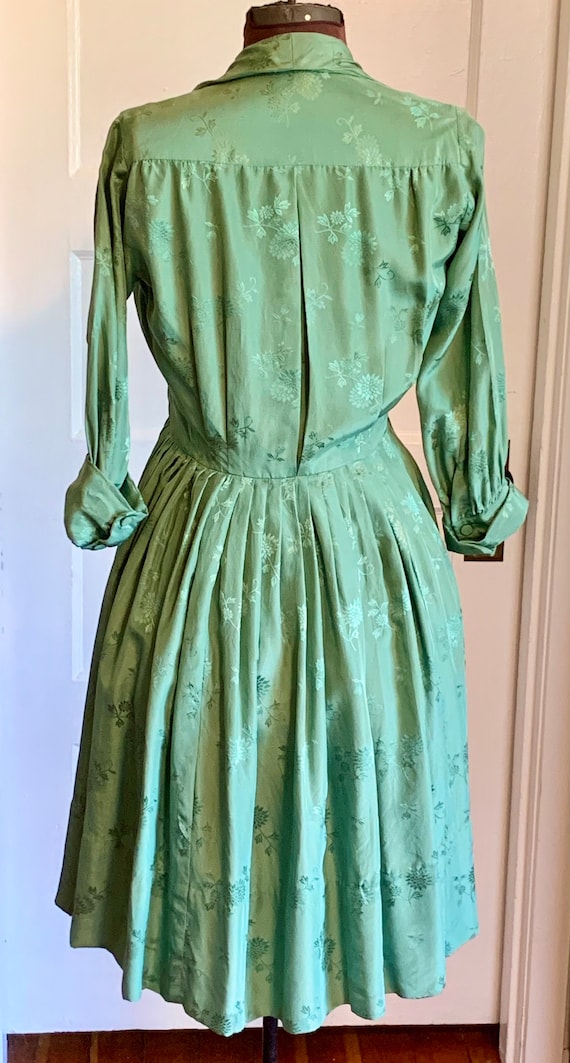 Vintage 50s Sage Green Silk Dress - Gem