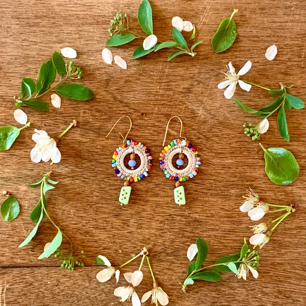 Multi Colored Beaded Crochet Earrings