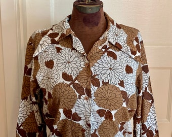 Vintage Klopman Mills 1971 Chrysanthemum Print Blouse