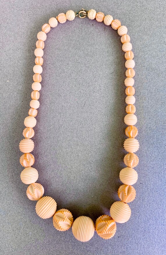 1930’s Carved Peach And Cream Galalith Necklace - image 3