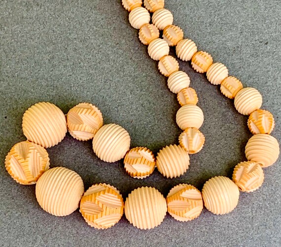 1930’s Carved Peach And Cream Galalith Necklace - image 2