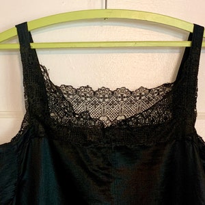 Antique 1920s Black Silk Satin And Lace Slip