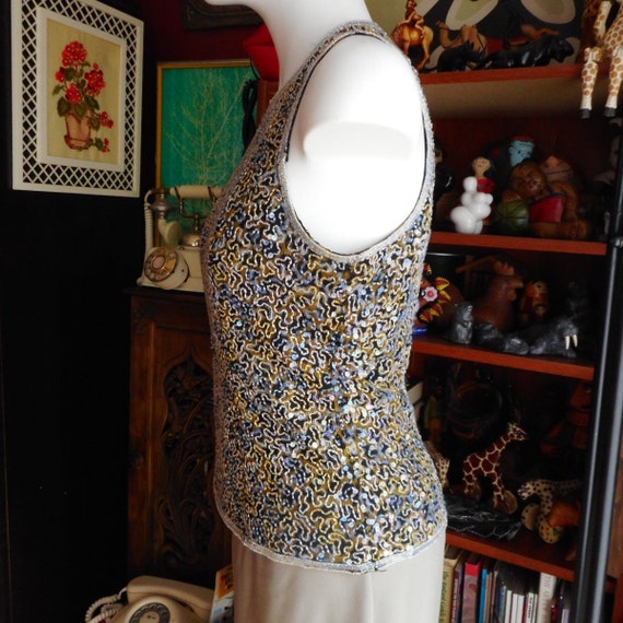 Vintage Beaded Silk Top. Size 6. Fits S. Fully Li… - image 5