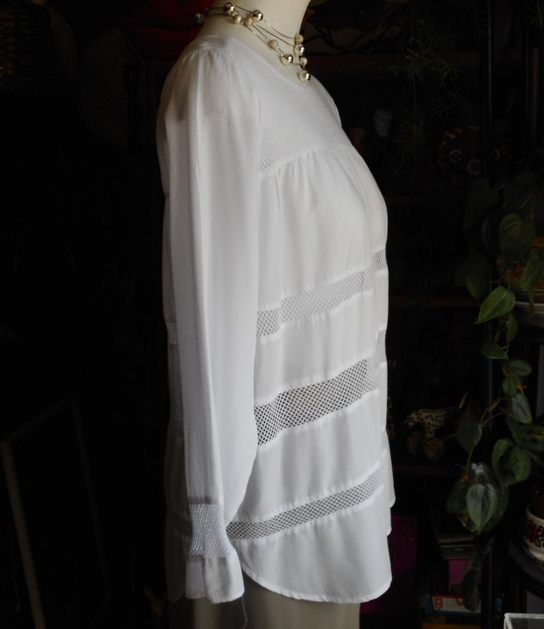 Perfect For Summer Pre Loved. Vintage White Tunic Blouse Modal and Cotton Mesh Make It Very Soft and Semi Sheer XS Size Will Fit S