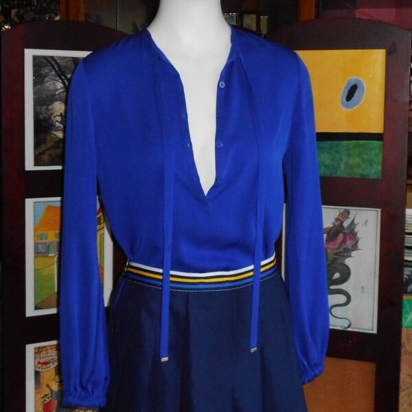 Vintage DVF Silk Royal Blue Blouse. Size 0. Will Fit US Size XS and S. Partial Button Up and Pullover. Long Sleeve. Pre Loved.