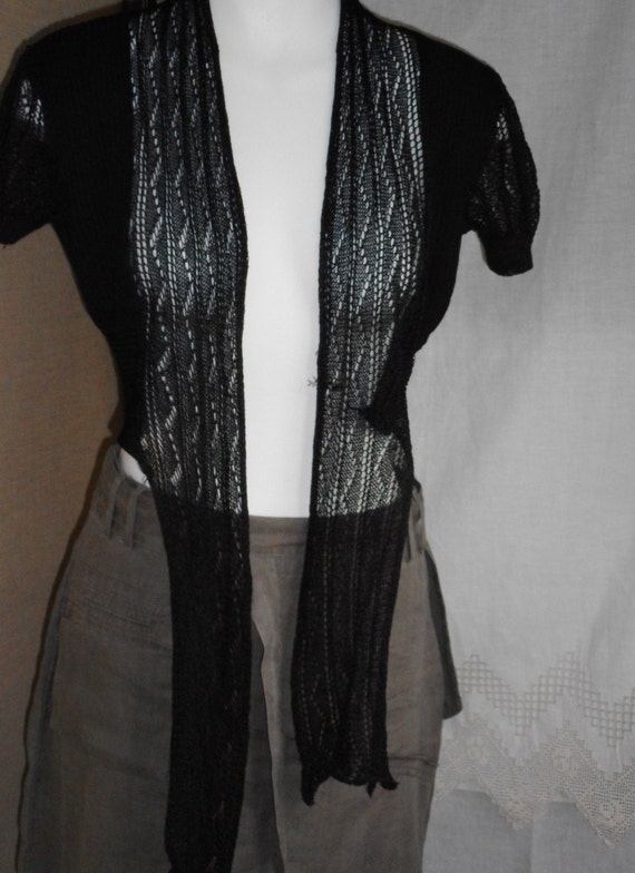 Vintage Semi Sheer Black Knit Top. Front Knot Tie… - image 10