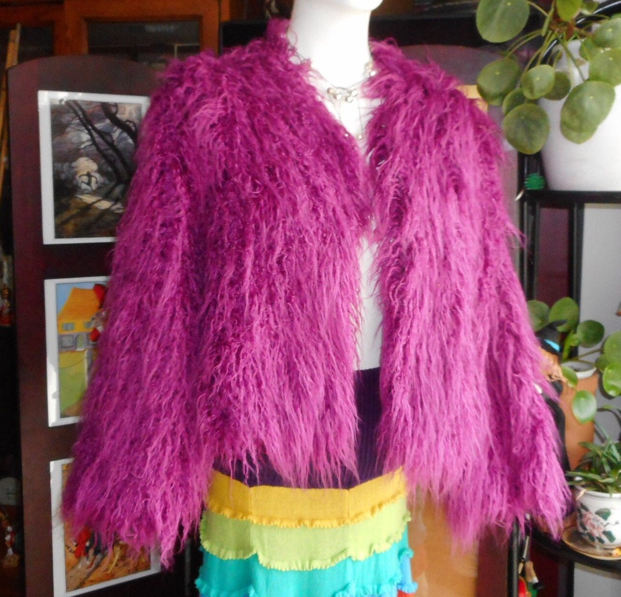Low priced fake fur fabric by the meter, long hair, magenta - YF360TT  Magenta