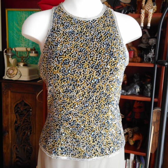 Vintage Beaded Silk Top. Size 6. Fits S. Fully Li… - image 1