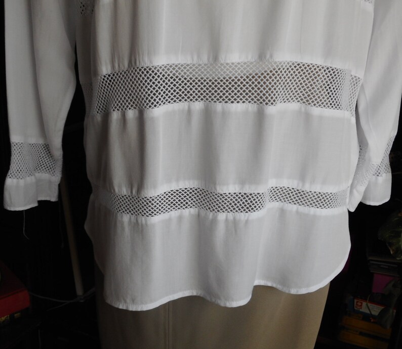 Perfect For Summer Pre Loved. Vintage White Tunic Blouse Modal and Cotton Mesh Make It Very Soft and Semi Sheer XS Size Will Fit S