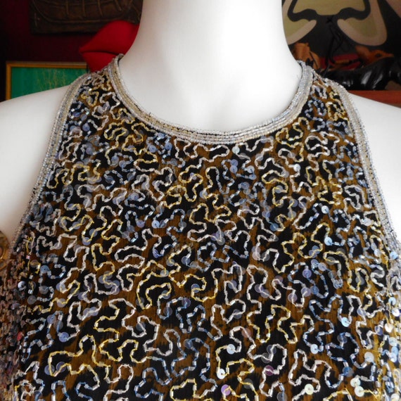 Vintage Beaded Silk Top. Size 6. Fits S. Fully Li… - image 3