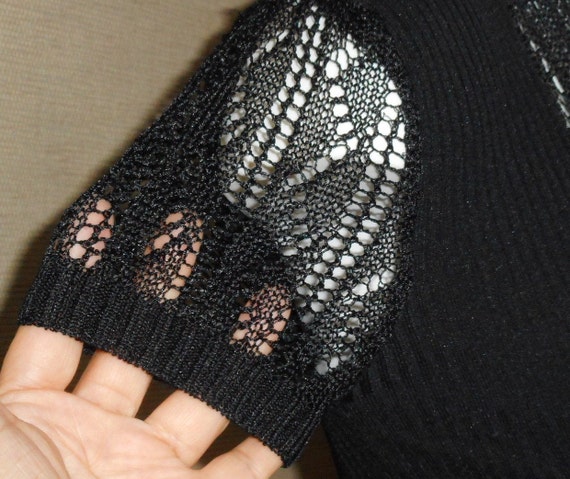 Vintage Semi Sheer Black Knit Top. Front Knot Tie… - image 9