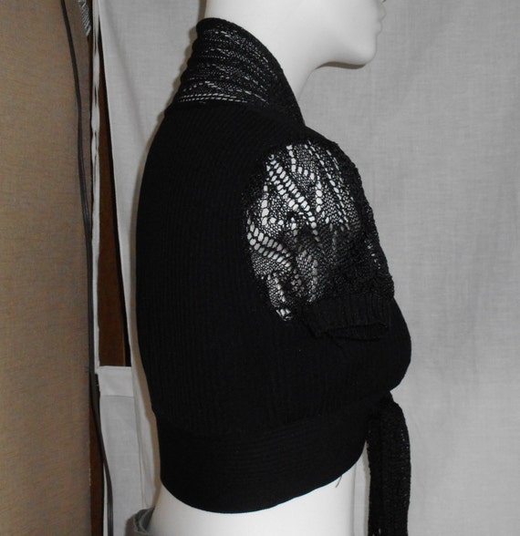 Vintage Semi Sheer Black Knit Top. Front Knot Tie… - image 7