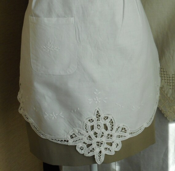 Vintage Hand Embroidered Half Apron. Cotton. Handm