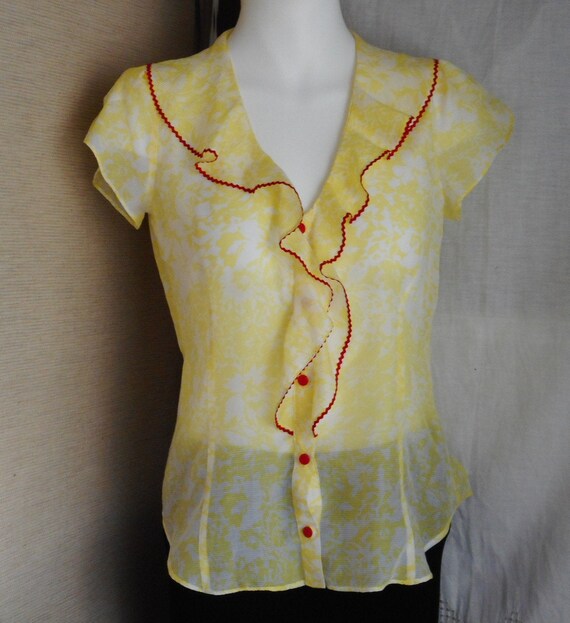 Silk Cotton Blend. Vintage Semi Sheer  Blouse. Wi… - image 7