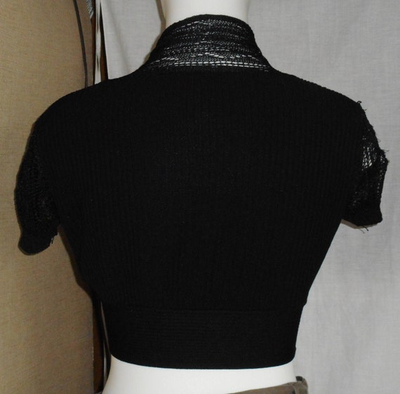 Vintage Semi Sheer Black Knit Top. Front Knot Tie… - image 5